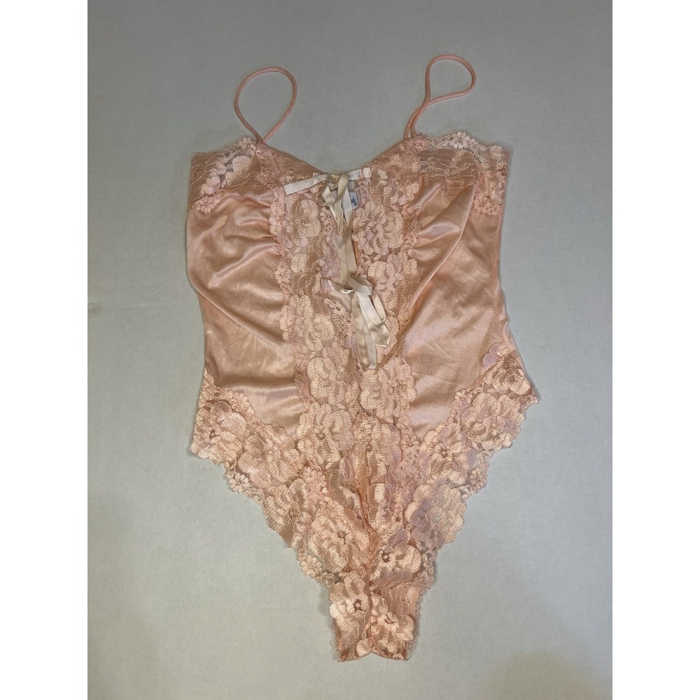 Vintage Alana Gale Pink Satin Lace Teddy Lingerie Bodysuit Sexy Size S/M